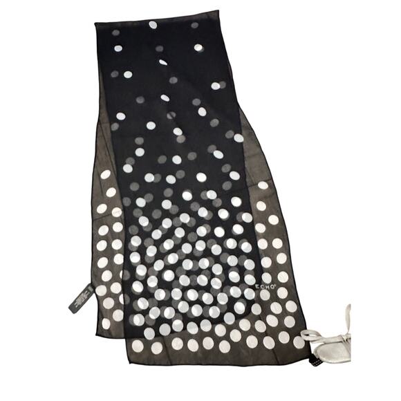 Echo Women's Black White Tubular 100% Silk Polka Dot Scarf - Picture 1 of 6
